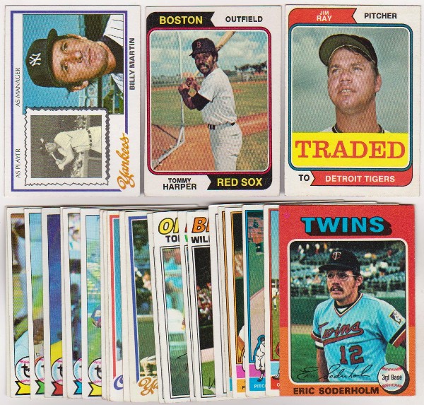 25 Different 1970's Topps Baseball Cards (1974-1979) w/ Billy Martin + More