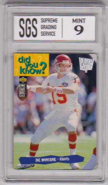 Graded Mint 9 - Joe Montana 1995 Collector's Choice Players Club #34 Insert Card