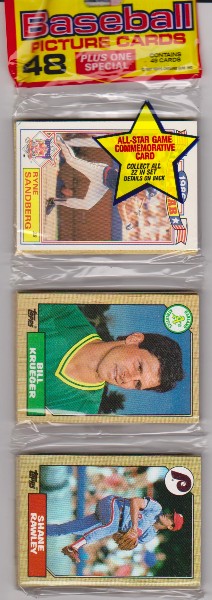 1987 Topps Baseball 49 Card Rack Pack w/ Ryne Sandberg On Front