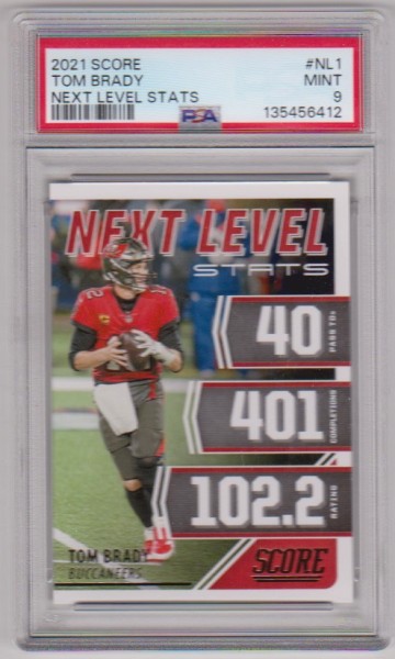 Graded PSA Mint 9 - Tom Brady 2021 Score Next Level Stats #NL1 Insert Card