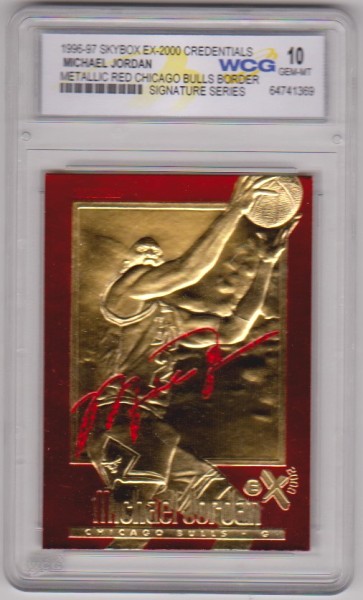 Graded Gem Mint 10 - Michael Jordan 1996-97 Skybox EX-2000 Credentials Metallic Red Border 23 Kt Gold Card