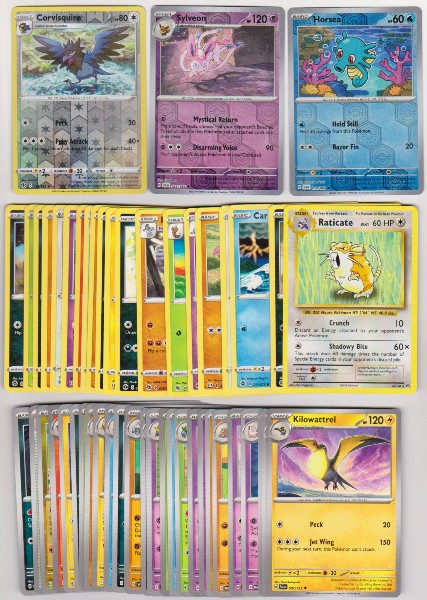 50 Different Pokemon Trading Cards w/ 3 REVERSE HOLOS + More