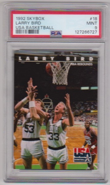Graded PSA Mint 9 - Larry Bird 1992 Skybox USA #18 Card
