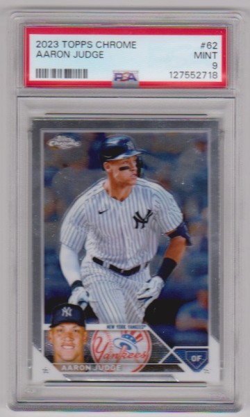 Graded PSA Mint 9 - Aaron Judge 2023 Topps Chrome #62 Card