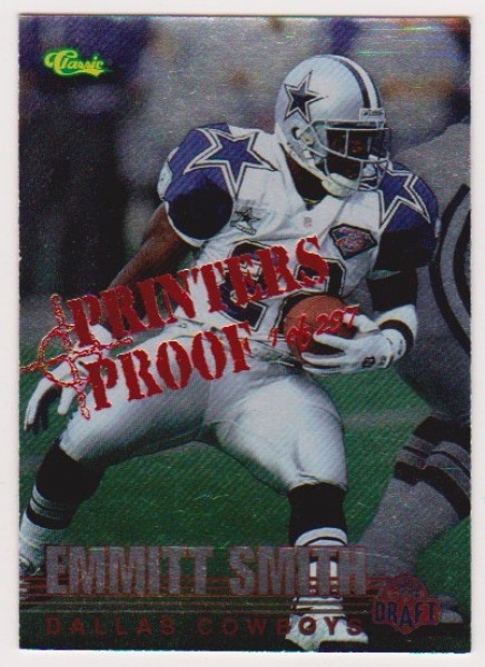 Only 297 Exist - Emmitt Smith 1995 Classic NFL Rookies Silver Printers Proof #110 Insert Card