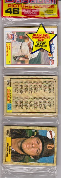 1987 Topps Baseball 49 Card Rack Pack w/ Tony Gwynn On Front