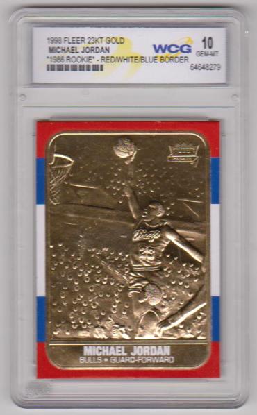 Graded Gem Mint 10 - Michael Jordan 1998 Fleer '86 Rookie Style Red/White/Blue Border 23 Kt Gold Card