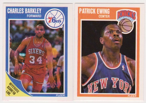 1989-90 Fleer Charles Barkley #113 + Patrick Ewing #100 Card Pair - HOF'ers