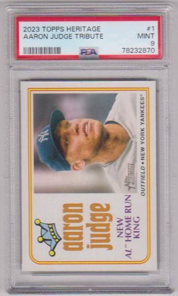 Graded PSA Mint 9 - Aaron Judge 2023 Topps Heritage Tribute #1 Card