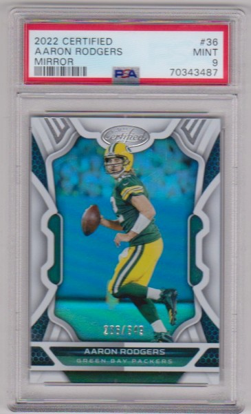 Graded PSA Mint 9 - Aaron Rodgers 2022 Panini Certified Mirror #36 Insert Card (#236/349 Produced!)