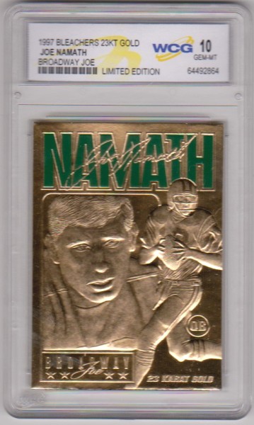 Graded Gem Mint 10 - Joe Namath 1997 Bleachers 23 Kt Gold Card