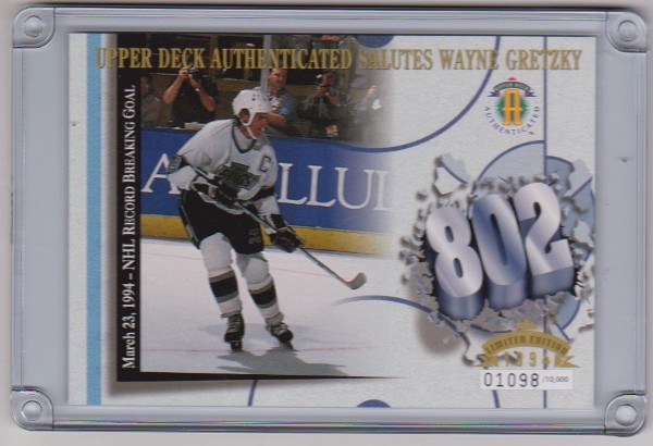 WAYNE GRETZKY - 1994 Upper Deck 802 Goal 3.5x5 Inch C-Card - #'ed/10,000