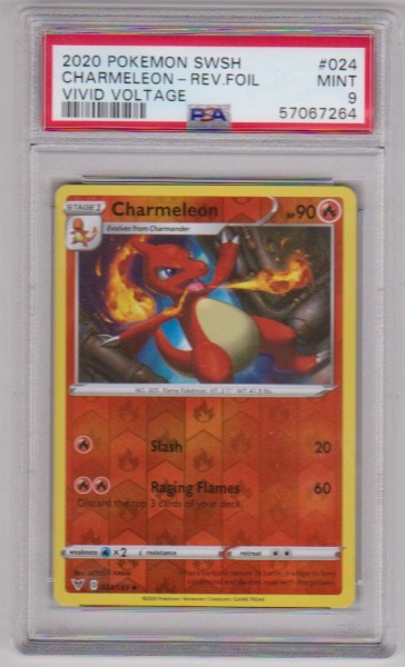 Graded PSA Mint 9 - Charmeleon 2020 Pokemon Vivid Voltage REVERSE HOLO #024/185 Card
