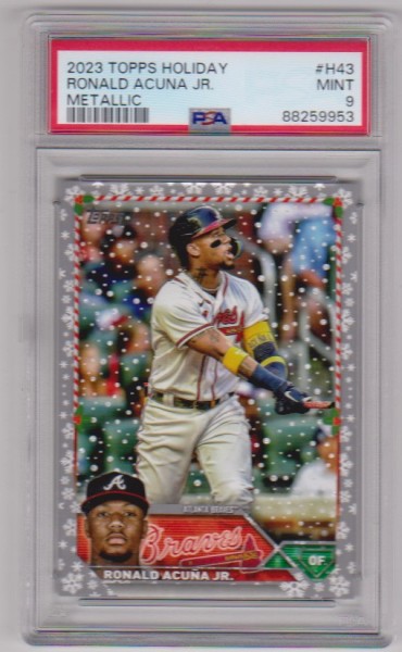 Graded PSA Mint 9 - Ronald Acuna, Jr. 2023 Topps Holiday Metallic #H43 Card