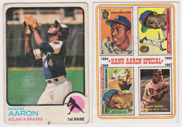 Hank Aaron 1973 Topps #100 + 1974 Topps #2 Card Pair - HOF'er