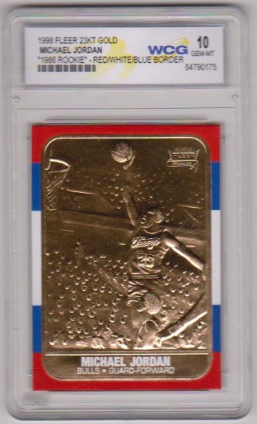 Graded Gem Mint 10 - Michael Jordan 1998 Fleer '86 Rookie Style Red/White/Blue Border 23 Kt Gold Card