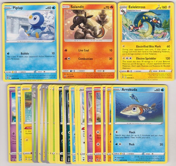 25 Different Pokemon Trading Cards w/ Piplup + More