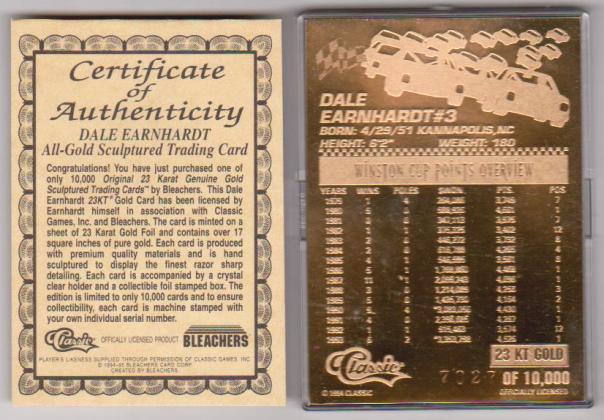 1994-95 Bleachers Dale Earnhardt 23 kt Gold Card w/ COA | Property Room