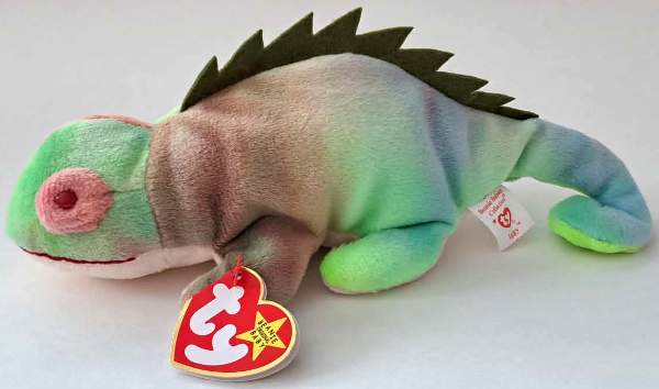 1997 Ty Beanie Baby Rainbow The Chameleon - With Iggy Error Tags