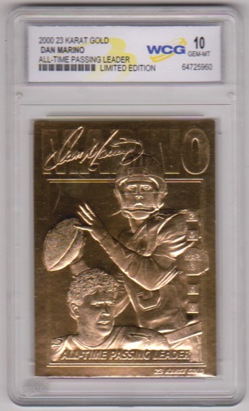 Graded Gem Mint 10 - Dan Marino 2000 23 Kt Gold Card
