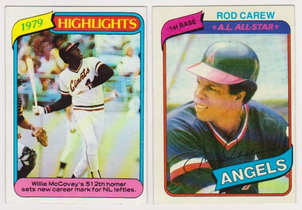 1980 Topps Willie McCovey #2 + Rod Carew #700 Card Pair