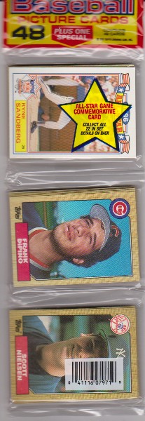 1987 Topps Baseball 49 Card Rack Pack w/ Ryne Sandberg On Front
