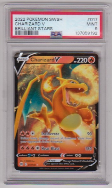 Graded PSA Mint 9 - Charizard V 2022 Pokemon Sword & Shield Brilliant Stars #017/172 Card