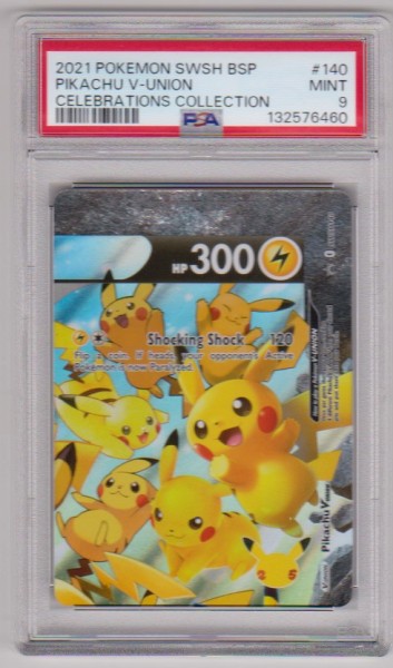 Graded PSA Mint 9 - Pikachu V-Union 2021 Pokemon SW&SH Black Star Promo #SWSH140 Card