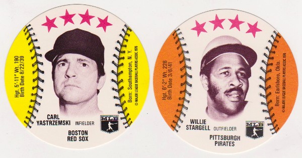 1976 Isaly's Disc Carl Yastrzemski + Willie Stargell Card Pair - HOF'ers