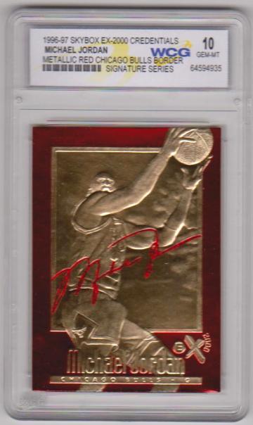 Graded Gem Mint 10 - Michael Jordan 1996-97 Skybox EX-2000 Credentials Metallic Red Border 23 Kt Gold Card