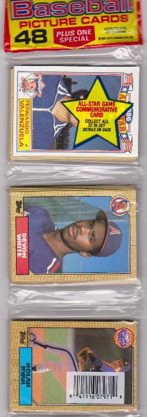 1987 Topps Baseball 49 Card Rack Pack w/ Nolan Ryan On Front
