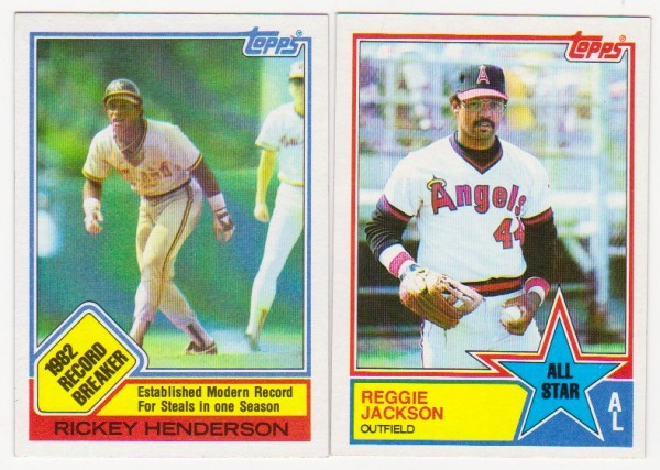 1983 Topps Rickey Henderson #2 + Reggie Jackson #390 Card Pair