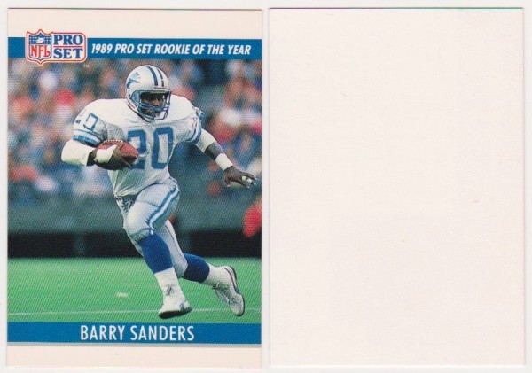 Barry Sanders 1990 Pro Set White Border Double Front Error + Blank Front Error Card Pair