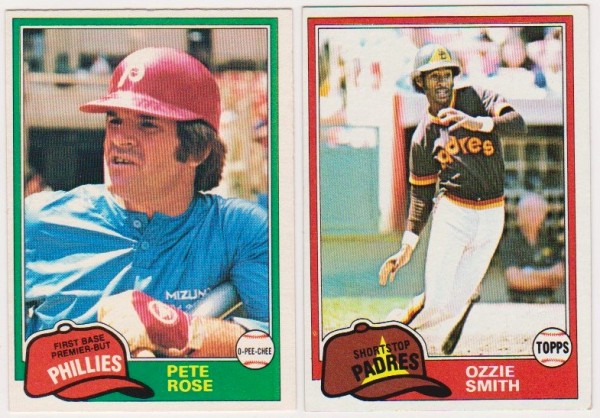 1981 O-Pee-Chee Pete Rose #180 + 1981 Topps Ozzie Smith #254 Card Pair