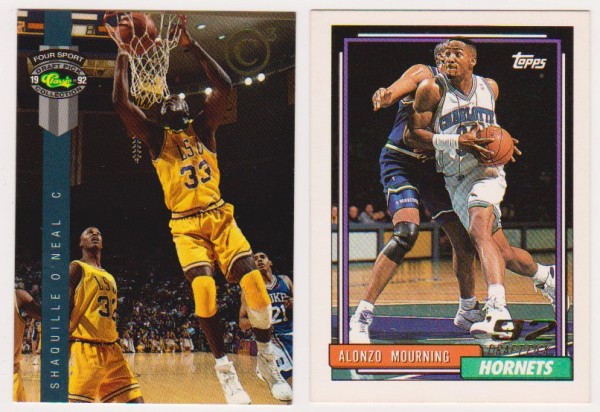 Rookies - Shaquille O'Neal 1992 Classic 4-Sport C3 #PR1 Promo + Alonzo Mourning 1992-93 Topps #393 Cards