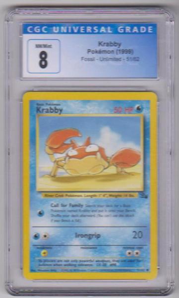 Graded CGC NM/Mint 8 - Krabby 1999 Pokemon Fossil #51/62 Card