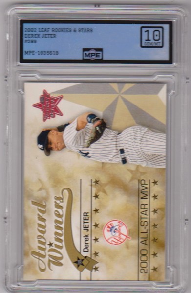 Graded MPE Gem Mint 10 - Derek Jeter 2002 Leaf Rookies & Stars #289 Card