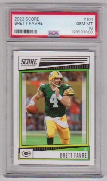 Graded PSA Gem Mint 10 - Brett Favre 2022 Score #101 Card