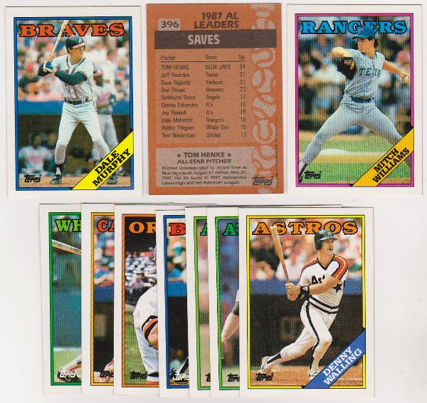 ERROR LOT - 10 Assorted 1988 Topps Baseball Wrong Back Errors w/ Dale Murphy Front + More