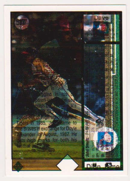 Error - John Smoltz 1989 Upper Deck Rookie w/ Clark/James Triple Print Back - Rare Misprint