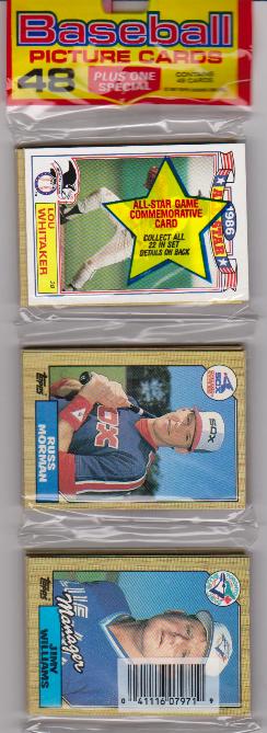 1987 Topps Baseball 49 Card Rack Pack w/ Lou Whitaker On Front