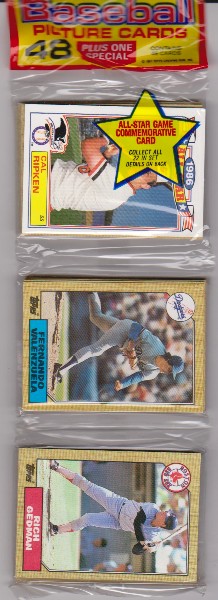 1987 Topps Baseball 49 Card Rack Pack w/ Cal Ripken On Front