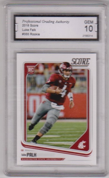 Rookie Graded Gem Mint 10 - Luke Falk 2018 Score #355 Card