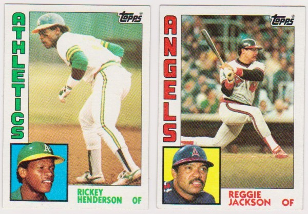 1984 Topps Rickey Henderson #230 + Reggie Jackson #100 Card Pair