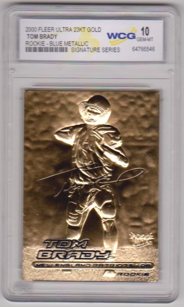 Rookie Graded Gem Mint 10 - Tom Brady 2000 Fleer Ultra Blue Metallic Signature Series 23 Kt Gold Card
