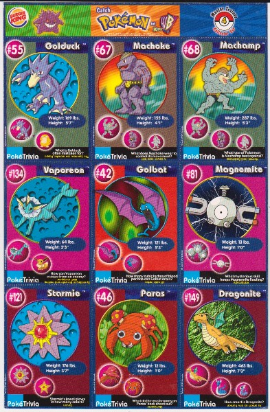 1999 Pokemon Master Trainer Collector Set Uncut 9 Card Sheet #4