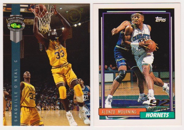Rookies - Shaquille O'Neal 1992 Classic 4-Sport C3 #PR1 Promo + Alonzo Mourning 1992-93 Topps #393 Cards
