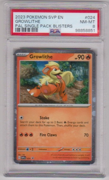 Graded PSA NM-MT 8 - Growlithe 2023 Pokemon SVP EN Pal Single Pack Blisters #024 Card