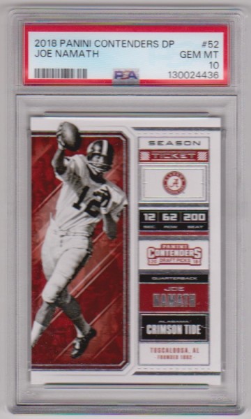 Graded PSA Gem Mint 10 - Joe Namath 2018 Panini Contenders Draft Picks #52 Card