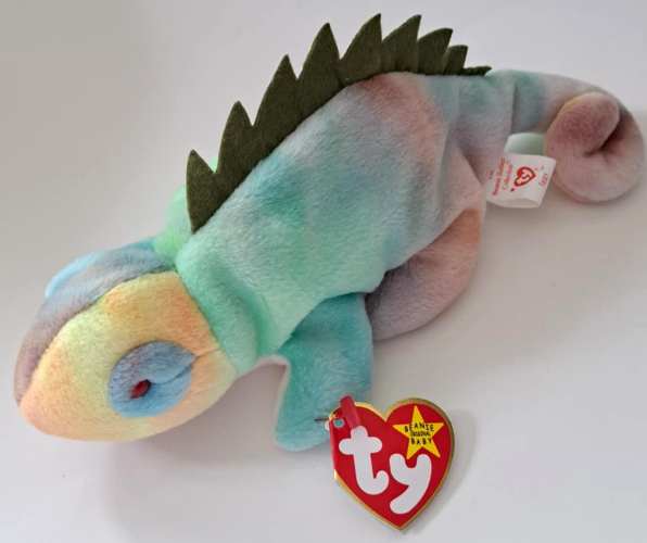 1997 Ty Beanie Baby Rainbow The Chameleon - New With Iggy Error Tags